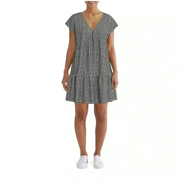 Time and Tru Black & White Gingham Checked Plus Size XXL (22) Short Sleeve Dress - Picture 1 of 9